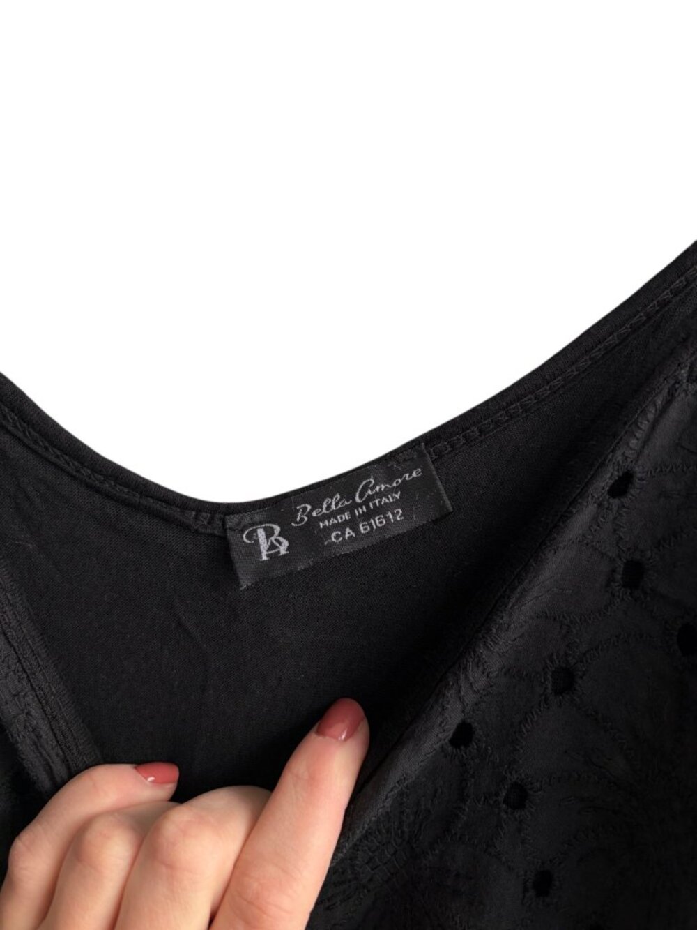 Bella Amore Black Eyelet Lace Dress Cotton Cami Dress Made in Italy Size S / M - Picture 6 of 7